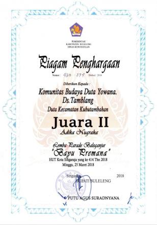 KOMUNITAS BUDAYA DUTA YOWANA PERWAKILAN DESA TAMBLANG SABET GELAR JUARA II DALAM LOMBA PARADE BALEGA